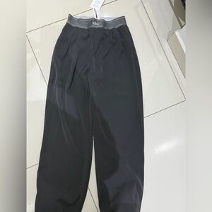 ALO Yoga Grey Trousers Wide-Leg Pants with Gray Logo Waistband